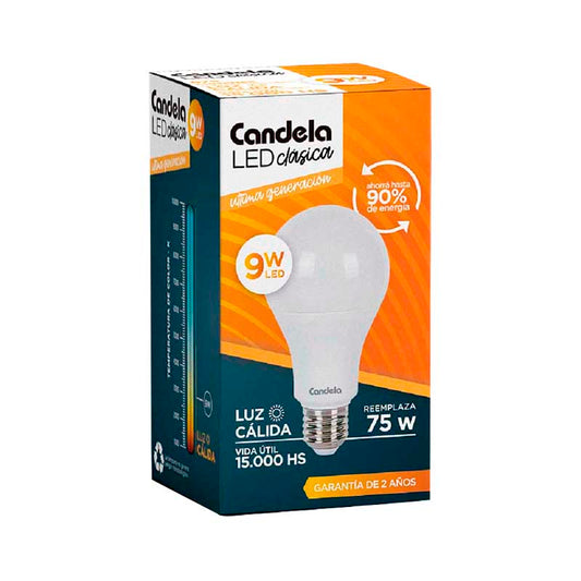 LAMPARA CANDELA CALIDA 9W Un.