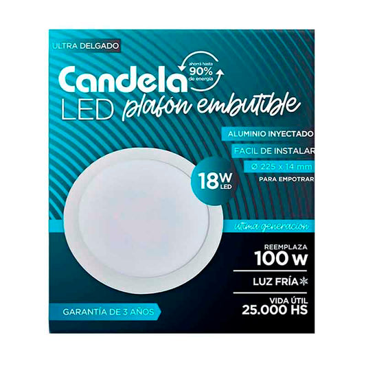 PLAFON P/EMBUTIR CANDELA RED.18W FRIA