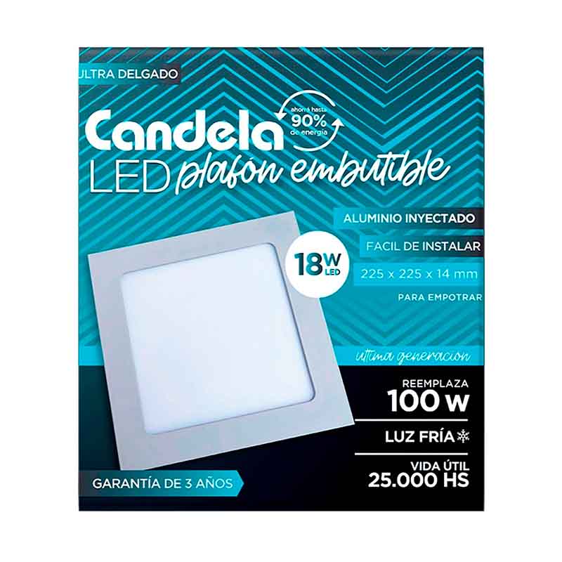 PLAFON P/EMBUTIR CANDELA CUAD.18W FRIA