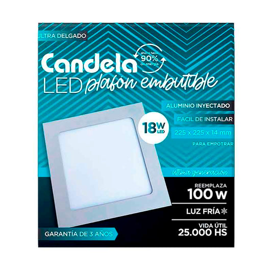 PLAFON P/EMBUTIR CANDELA CUAD.18W FRIA