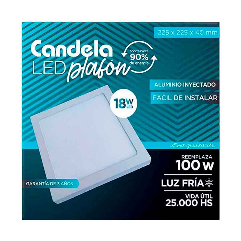 PLAFON C/BASE CANDELA CUAD.18W FRIA