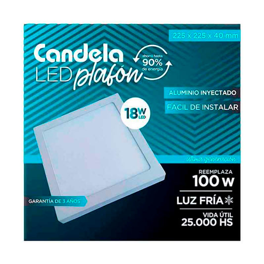 PLAFON C/BASE CANDELA CUAD.18W FRIA