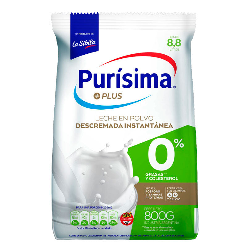 LECHE POLVO PURISIMA DESCREMADA 800 Grs